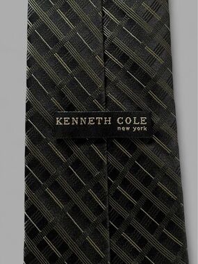 Vintage 90’s Kenneth Cole New York Black Green Striped Handmade Silk Tie